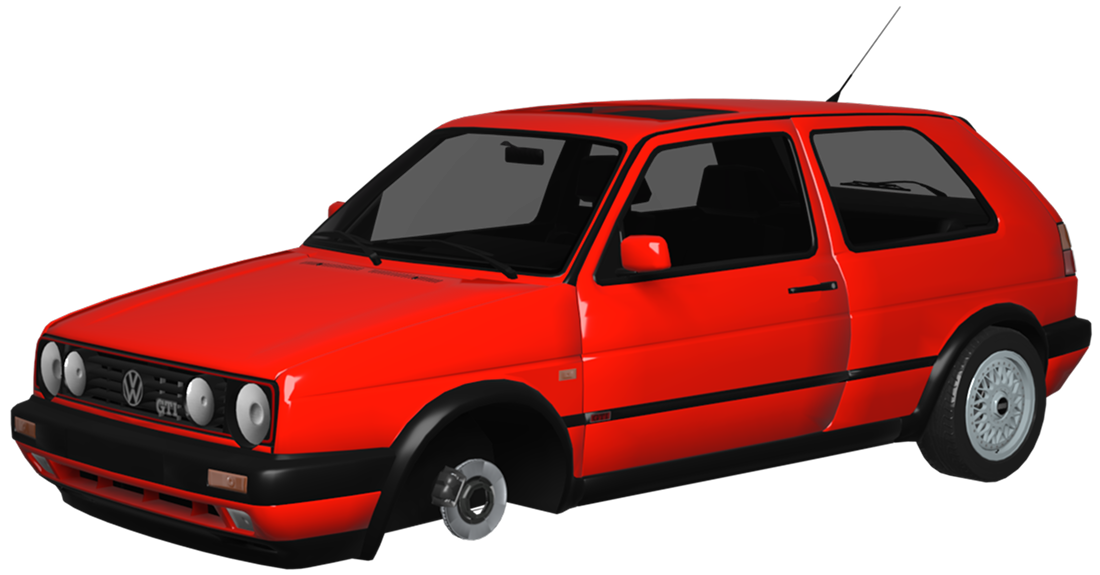 rendu de la golfe sans roue avant pour montrer le frein