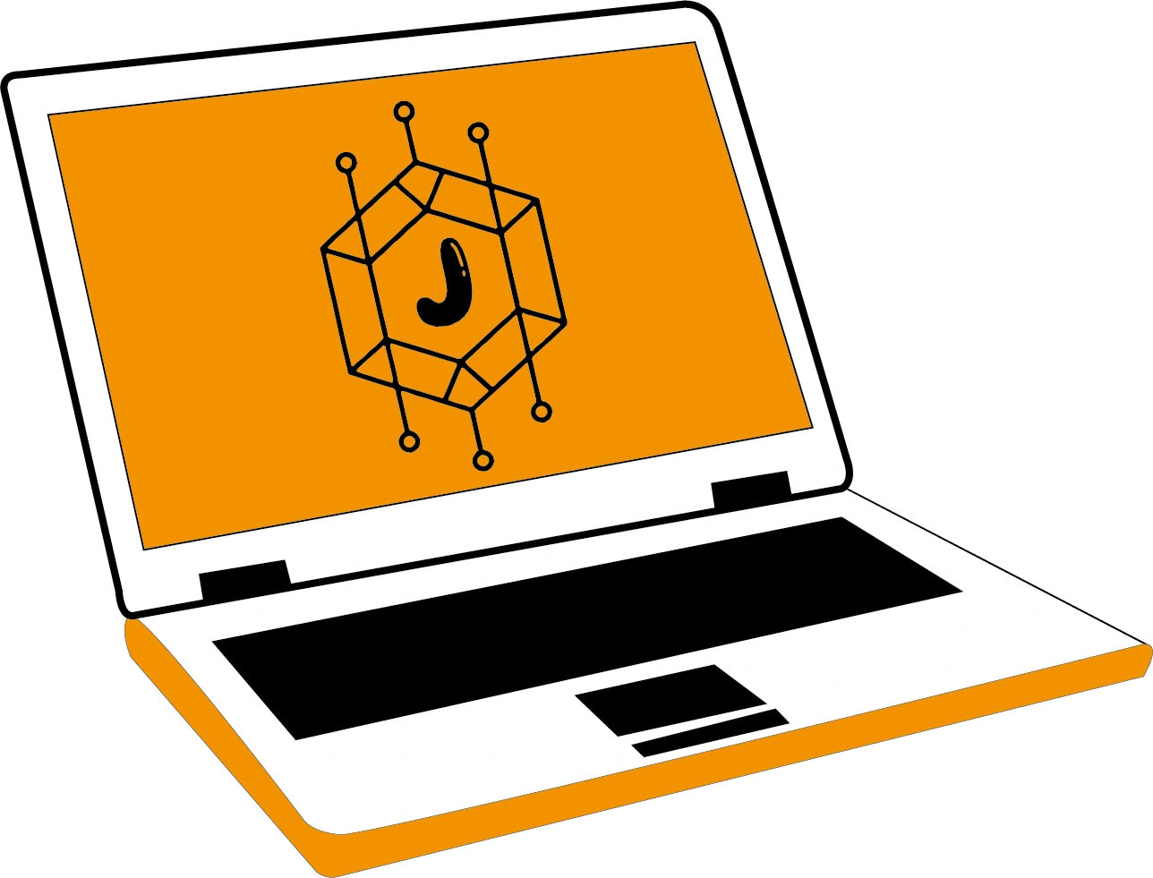 Logo Jarne ordinateur orange avec logo noir à l'intérieur