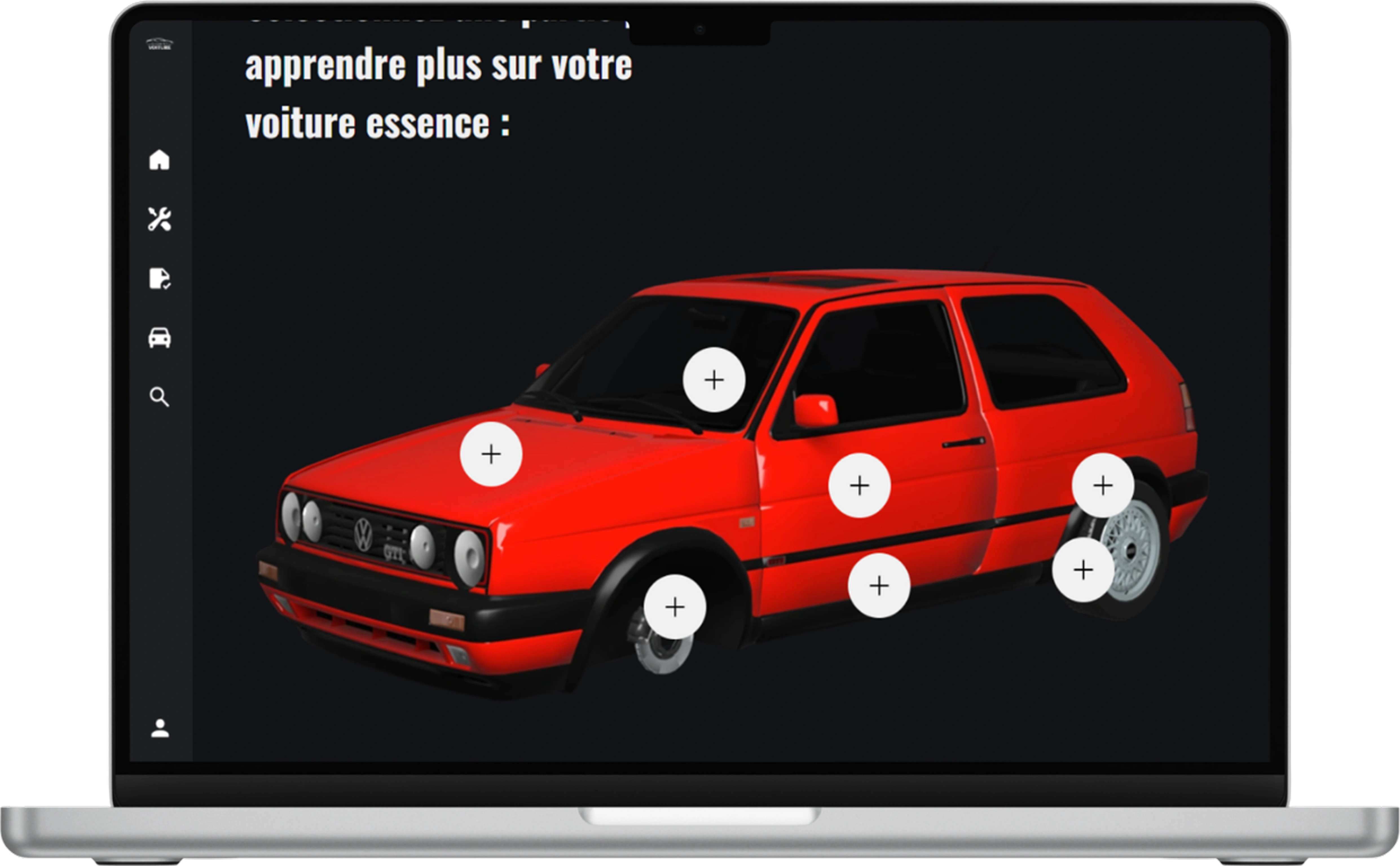 Mockup sur un ordinateur portable de la page sur la quelle on choisi la partie que l'on voudrait exploré