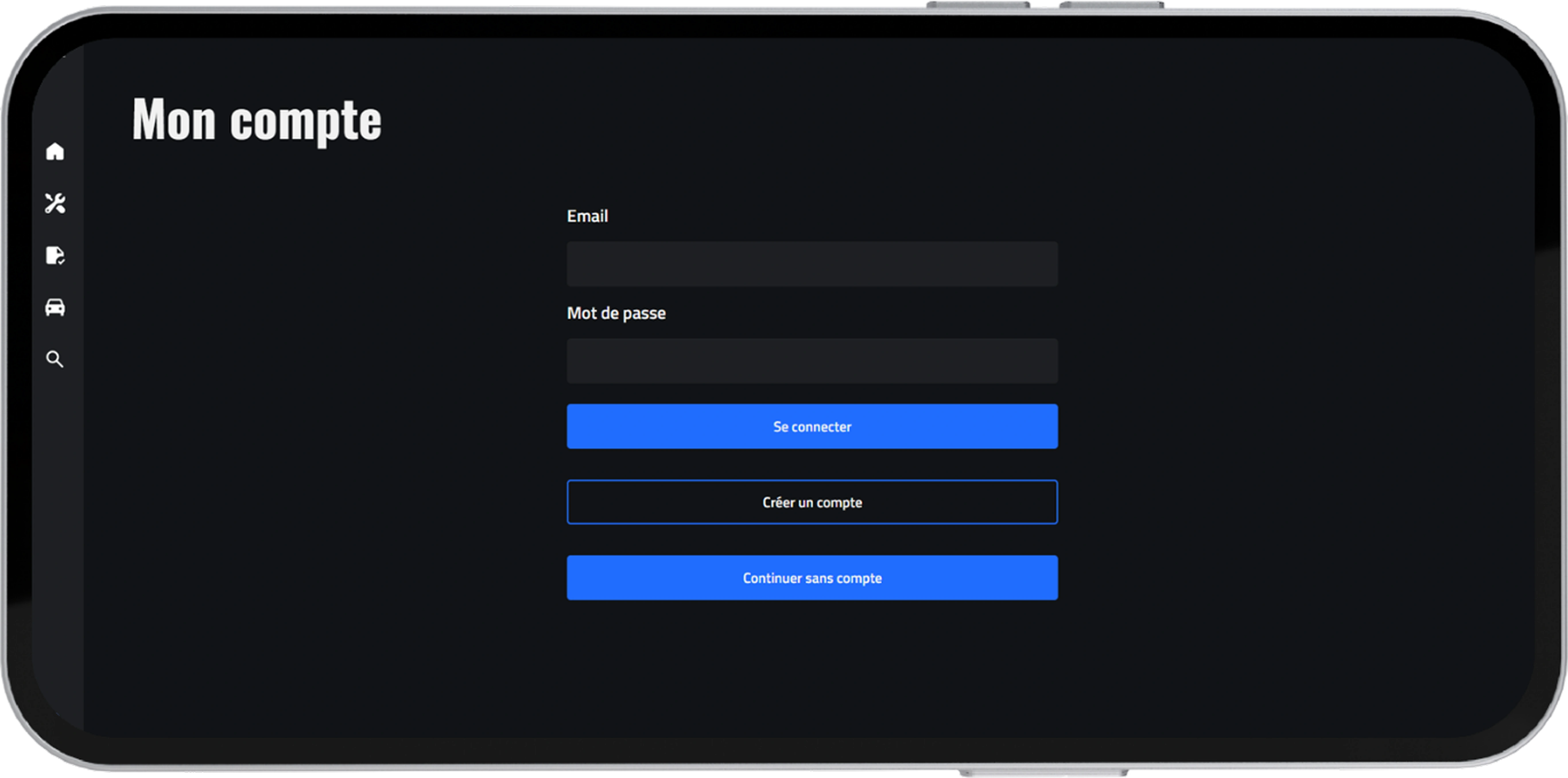 Mockup sur un téléphone en horizontal de l'accueil de l'application