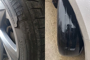 Image montant un pneu avec une coupure sur le flanc et un pneu lisse
