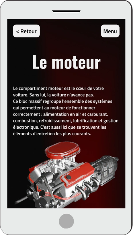 Mockup sur téléphone de la page moteur